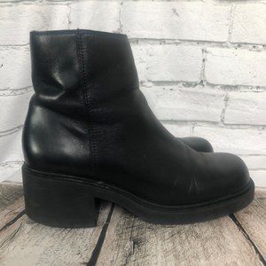 Vintage 90's Nine West Cloud 9 Black Leather Chunky Heel Platform Ankle Boots 8